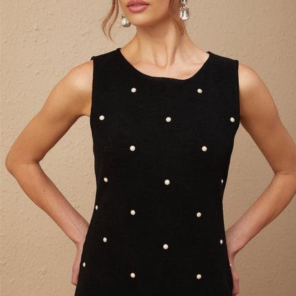 Freya Black Peplum Hem Beaded Mini Dress