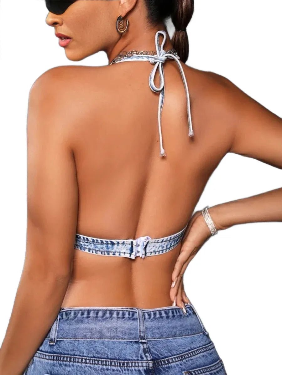 Freya Cropped Denim Jacket with Modern Cut in Blue - Blue