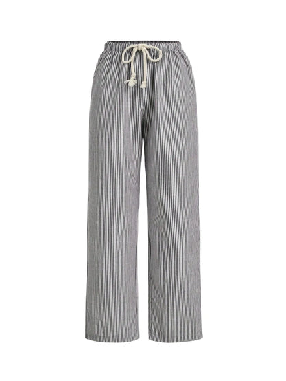 Front Tie Striped Straight Leg Pants Casual Daily Wear