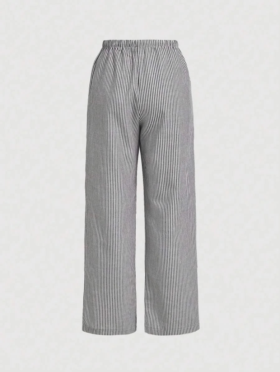Front Tie Striped Straight Leg Pants Casual Daily Wear