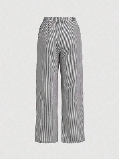 Front Tie Striped Straight Leg Pants Casual Daily Wear