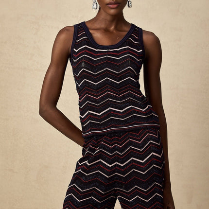Gabriela Navy Blue & Multicolor Crochet Knit Top & Trousers Ensemble