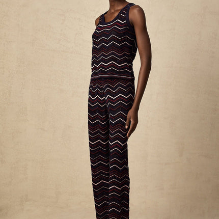 Gabriela Navy Blue & Multicolor Crochet Knit Top Trousers