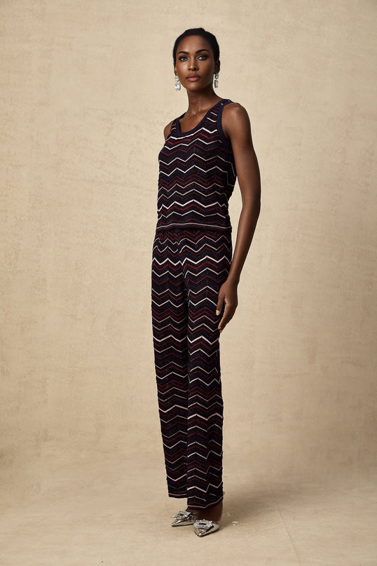 Gabriela Navy Blue & Multicolor Crochet Knit Top Trousers