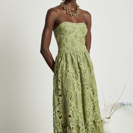Gabriella Green Floral Midi Dress elegance sophistication allure charm grace allure flounce high-waisted silhouette Terylene fiber comfort timeless day evening