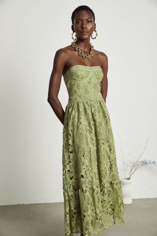 Gabriella Green Floral Midi Dress elegance sophistication allure charm grace allure flounce high-waisted silhouette Terylene fiber comfort timeless day evening