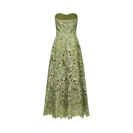 Gabriella Green Floral Midi Dress elegance sophistication allure charm grace allure flounce high-waisted silhouette Terylene fiber luxury comfort timeless day evening