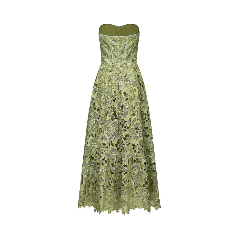 Gabriella Green Floral Midi Dress elegance sophistication allure charm grace allure flounce high-waisted silhouette Terylene fiber luxury comfort timeless day evening