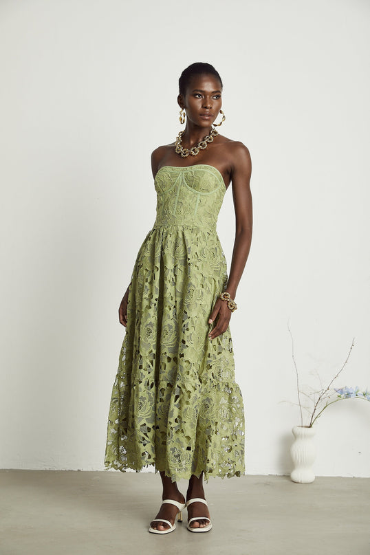 Gabriella Green Floral Midi Dress elegance sophistication allure charm grace allure luxury comfort style