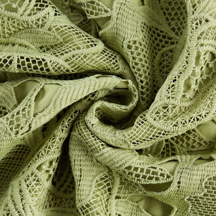 Gabriella Green Floral Midi Dress Elegant Sophisticated Lace Trim Off-Shoulder Bustier Cut-Out Flounce Hem High-Waisted Terylene Fiber Luxury Comfort Day Evening