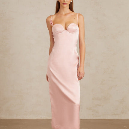 Gabriella Pink Satin 3D-Petal Midi Dress