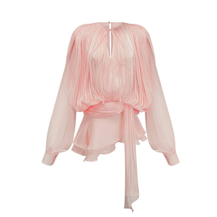 Gabriella Pink Twist Glitter Mini Dress with Neck Tie Fastening and Ruffled Hem