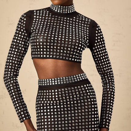 Gabrielle Black Rhinestone Embellished Skirt Top Set