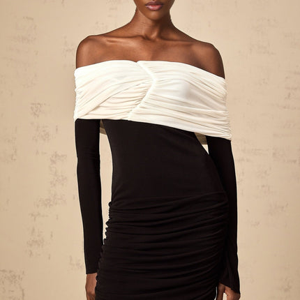 Gabrielle Black and White Color Block Mini Dress