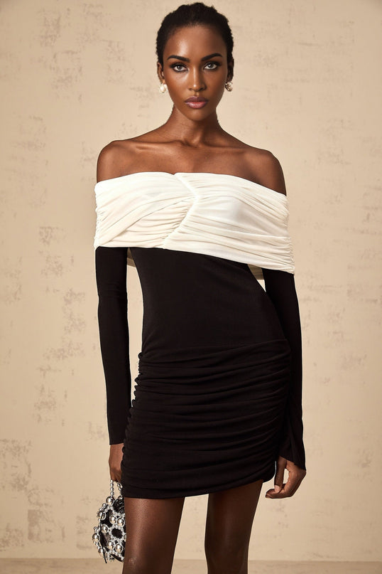 Gabrielle Black and White Color Block Mini Dress