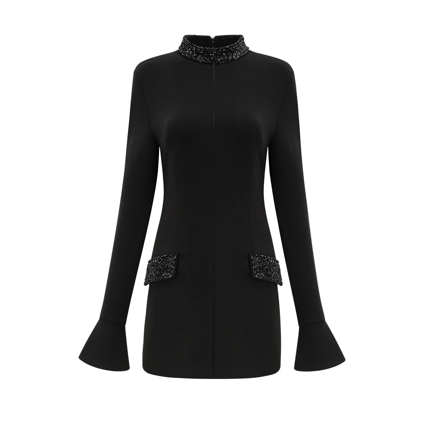 Gaëlle black embellished longsleeved dress