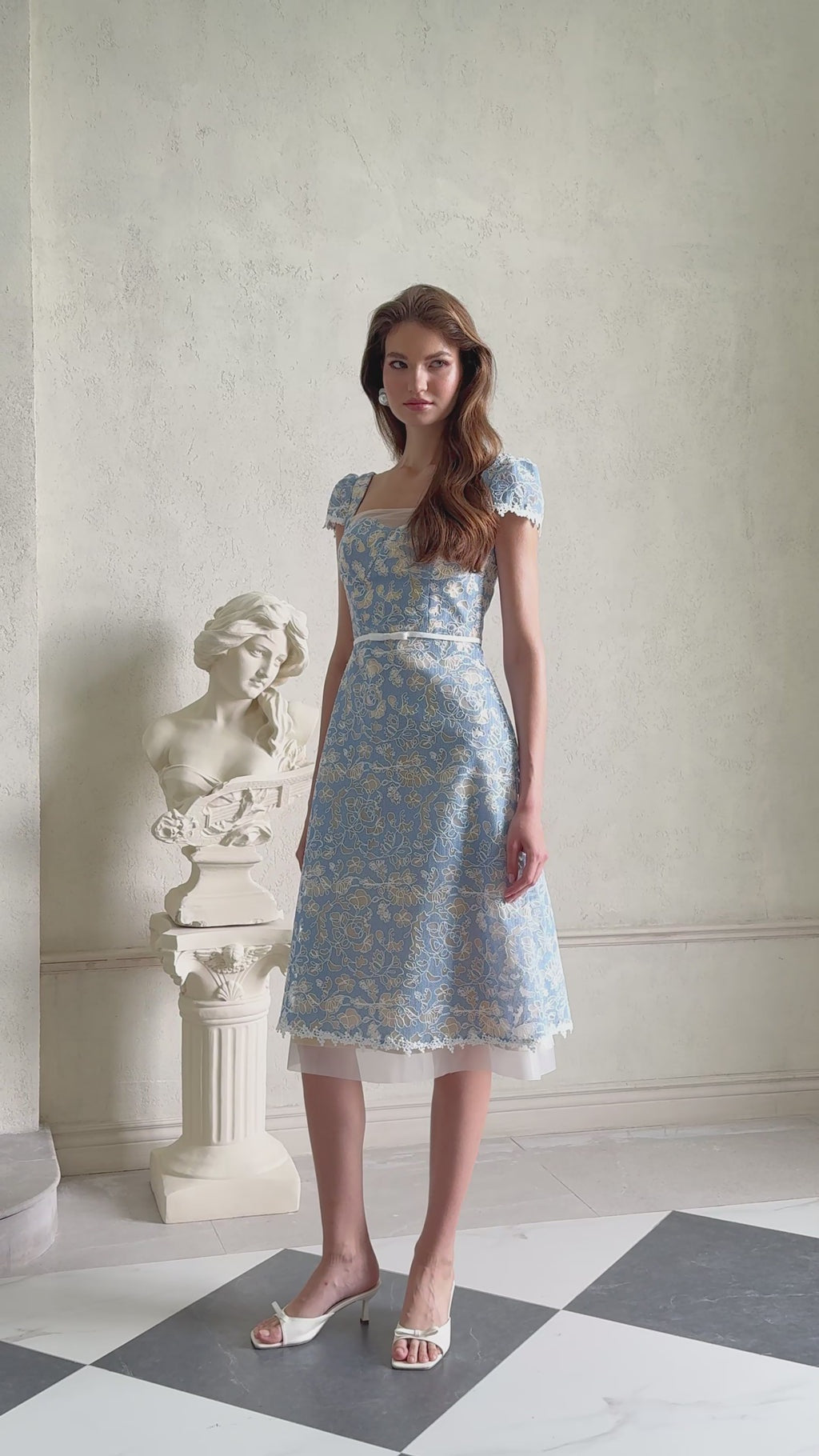 Gaëlle Blue Floral Embroidered Midi Dress