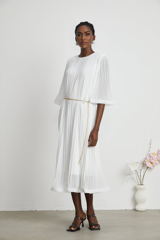 Gaëlle flaredsleeve pleated midi dress