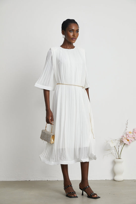 Gaëlle flaredsleeve pleated midi dress
