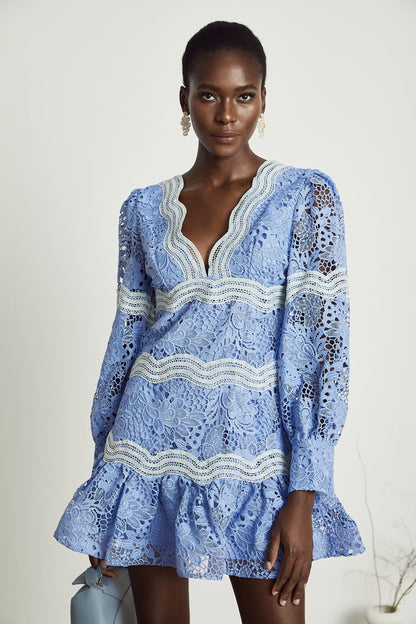 Gaëlle Vneck floral embroidered mini dress