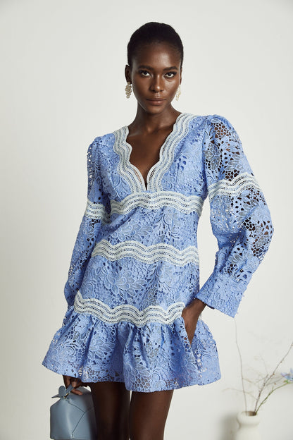 Gaëlle Vneck floral embroidered mini dress