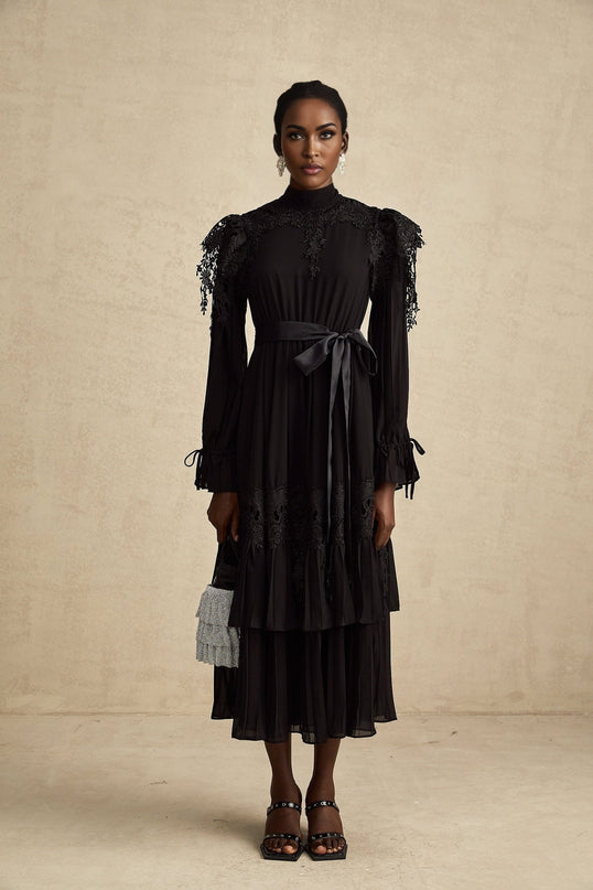 Gaetana Black Lace Midi Dress