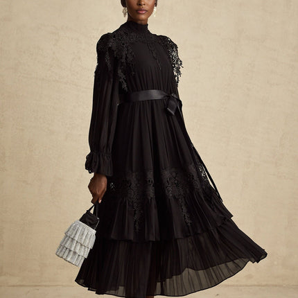 Gaetana Black Lace Midi Dress