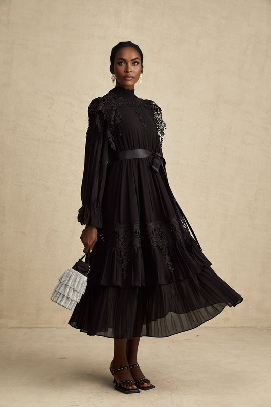Gaetana Black Lace Midi Dress