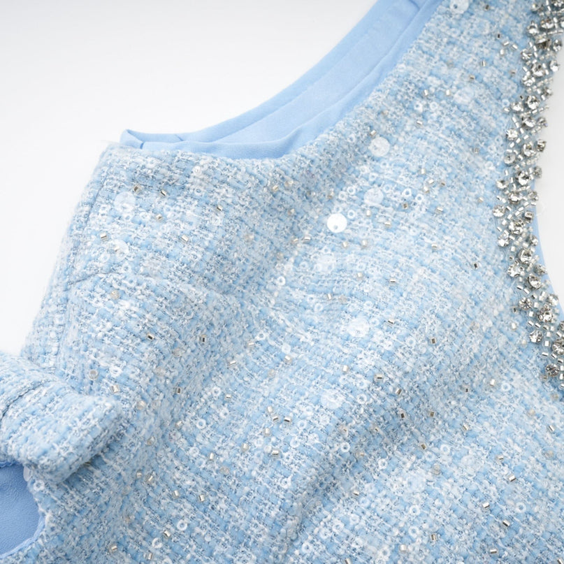 Gaetana Light Blue Sequin Bow Embellished Mini Dress
