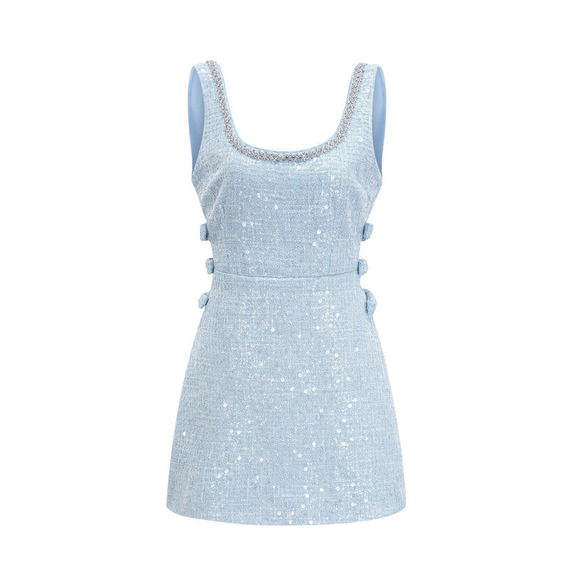 Gaetana Light Blue Sequin Bow Embellished Mini Dress