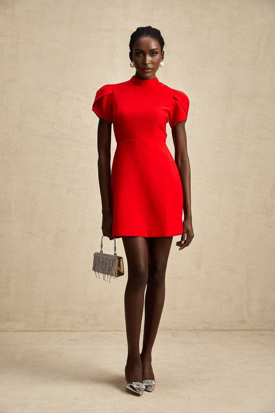 Gaia Red Mini Dress with Bow Detailing and Cut-Out Back