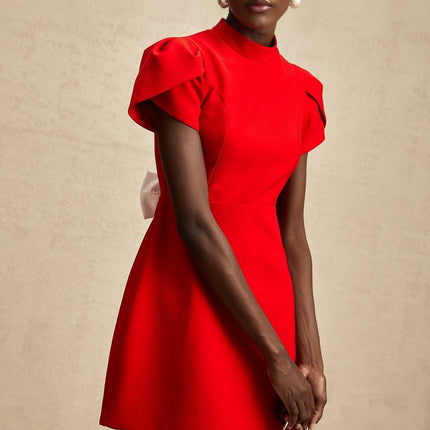 Gaia Red Mini Dress with Bow Detailing and Cut-Out Back