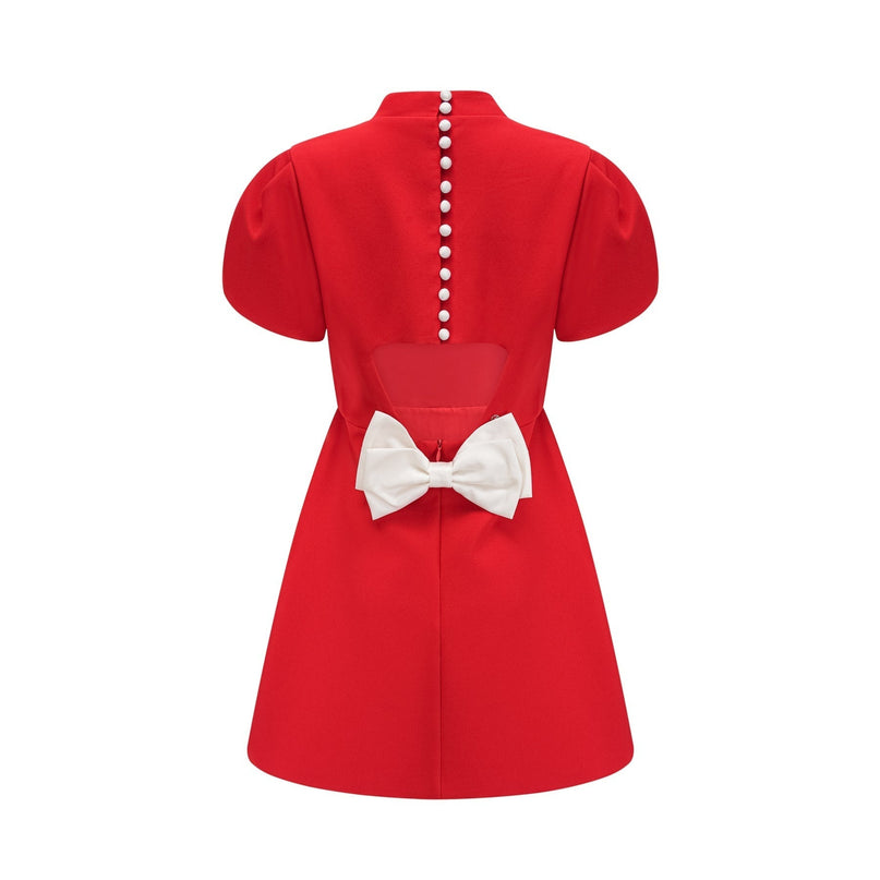 Gaia Red Mini Dress with Bow Detailing and Cut-Out Back