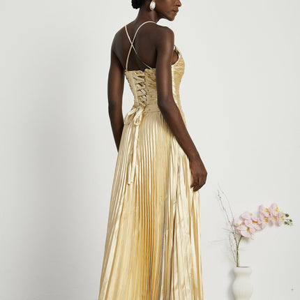 Gelsomina Gold Sequined Bustier Maxi Dress
