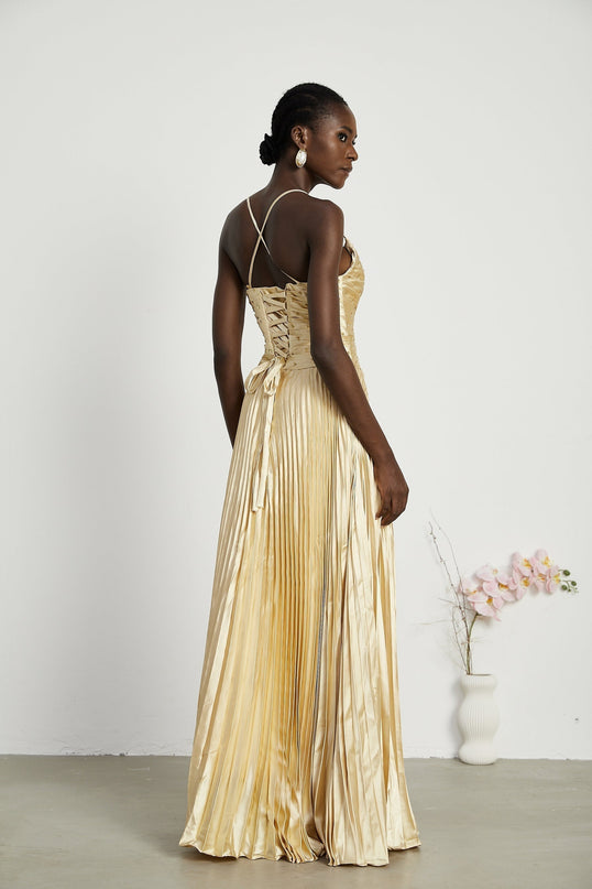 Gelsomina Gold Sequined Bustier Maxi Dress