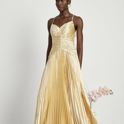 Gelsomina Gold Sequined Bustier Maxi Dress