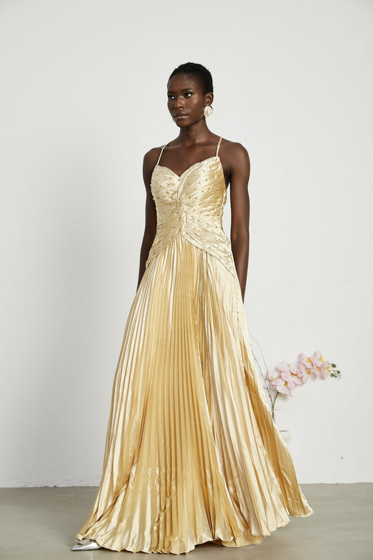 Gelsomina Gold Sequined Bustier Maxi Dress