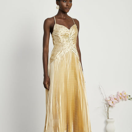 Gelsomina Gold Sequined Bustier Maxi Dress