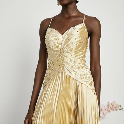 Gelsomina Gold Sequined Bustier Maxi Dress