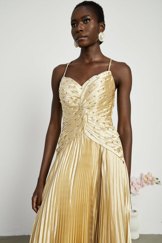 Gelsomina Gold Sequined Bustier Maxi Dress