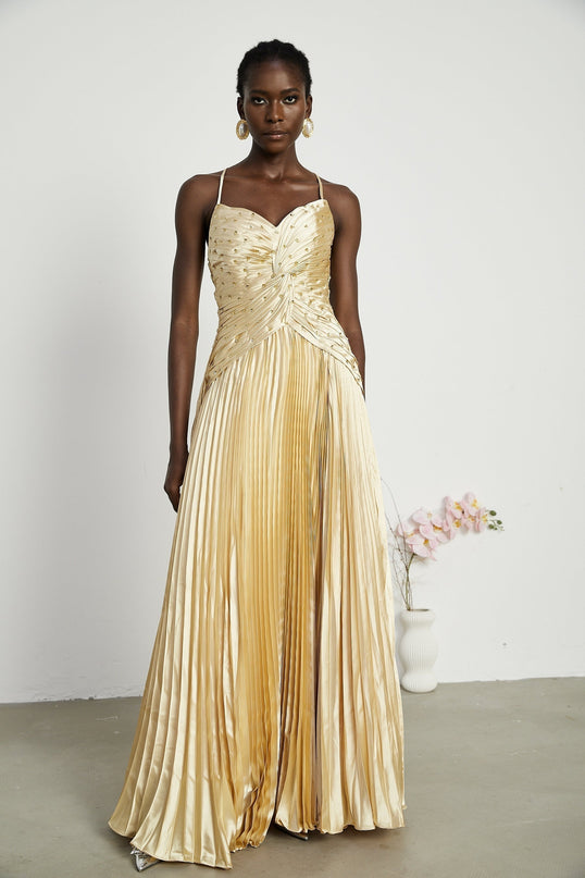 Gelsomina Gold Sequined Maxi Dress