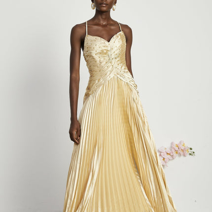 Gelsomina Gold Sequined Bustier Maxi Dress