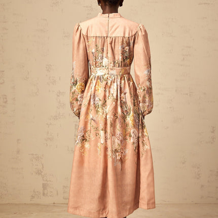Gelsomina Pink Floral Print Midi Dress