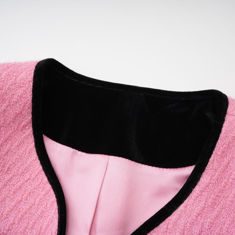 Gelsomina Pink Jacket and Black Trousers Set with Faux-Flower Detailing and Crystal Embellishments