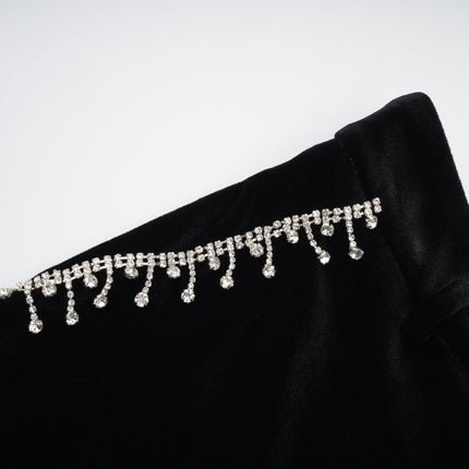 Gelsomina Pink Jacket and Black Trousers Set with Faux-Flower Detailing and Crystal Embellishments