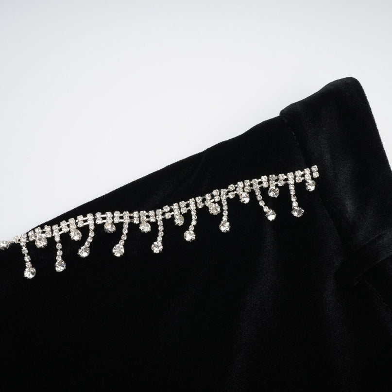 Gelsomina Pink Jacket and Black Trousers Set with Faux-Flower Detailing and Crystal Embellishments