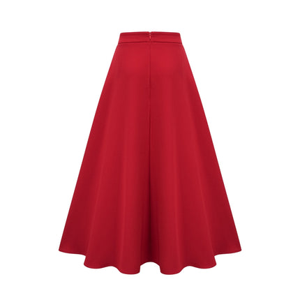 Gemma Blouse & Skirt Pleated Ruffled Set Red Terylene Fiber Ankle Length