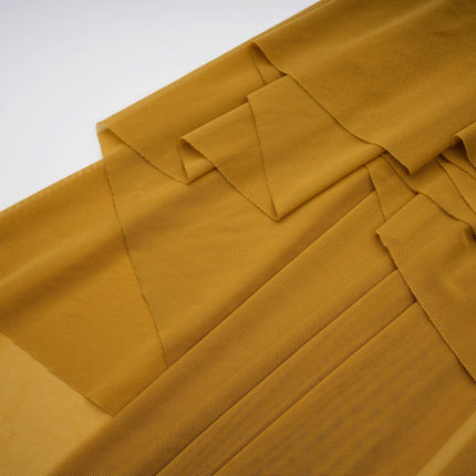 Gemma Maxi Dress in Yellow Polyamide Elastane U-neck Off-the-shoulder Cut-out Ruched Pleated Ocher Drape Train Modern Classic Refinement Style Special Occasion