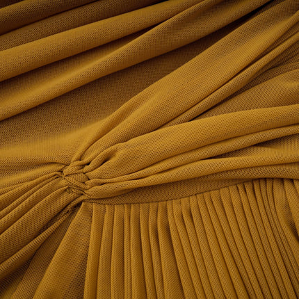 Gemma Maxi Dress Yellow Polyamide Elastane U-neck Off-shoulder Ruched Pleated Modern Classic Allure Special Occasion