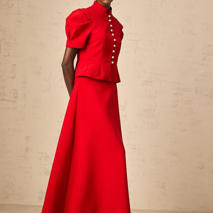 Gemma Red Blouse Skirt Pleated Ruffled Set